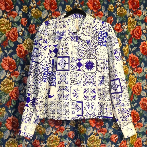 Samantha pleet unicorn moon tile print blouse - Picture 1 of 3